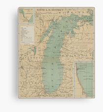 Vintage Lake Michigan Lighthouse Map (1898) Canvas Print