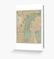 Vintage Lake Michigan Lighthouse Map (1898) Greeting Card