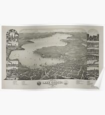 Vintage Pictorial Map of Lake Geneva WI (1882) Poster