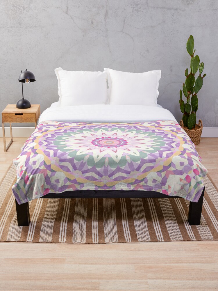 Calypso Mandala In Pastel Purple Pink Green And White Throw Blanket By Kelly Dietrich