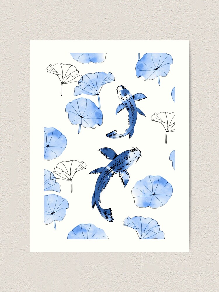 Alternate view of Waterlily koi in blue Art Print