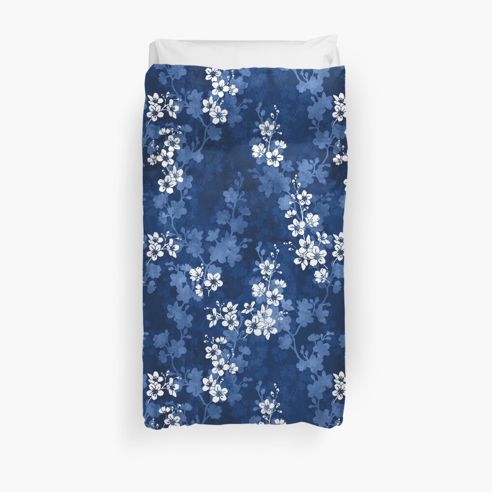 Sakura blossom in deep blue Duvet Cover