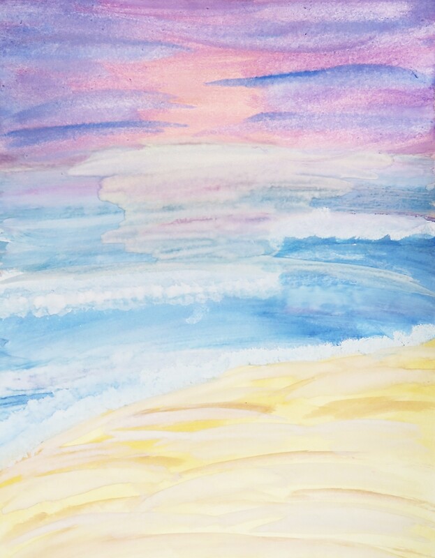 "Pastel Watercolor Beach At Sunset" by Express Yourself Redbubble
