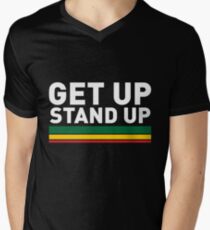 Camiseta para hombre de cuello en v Levántate Stand up / Reggae rasta vibrations