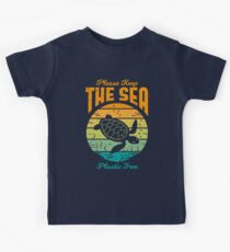 Bitte halten Sie das Meer frei Kunststoff - Retro Turtle Kinder T-Shirt