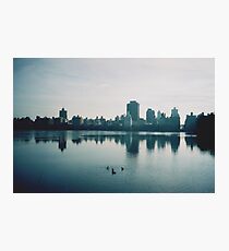 Film photo of Central Park, New York City, with its lake and surrounded buildings Photographic Print