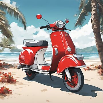 Artwork thumbnail, Red and White Scooter on a Tropical Beach by inspire-gifts