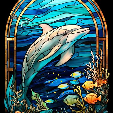 Artwork thumbnail, Dolphin Stained Glass Window by pinkal