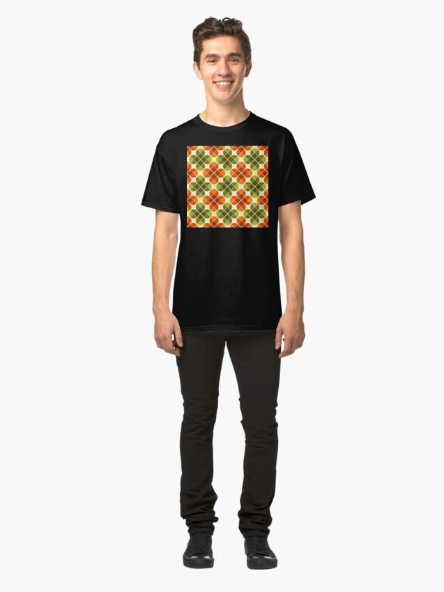 Alternate view of Geometric Pattern: Flower: Four Petal: Green/Orange Classic T-Shirt