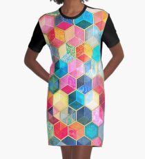 Crystal Bohemian Honeycomb Cubes - colorful hexagon pattern Graphic T-Shirt Dress