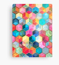Crystal Bohemian Honeycomb Cubes - colorful hexagon pattern Metal Print