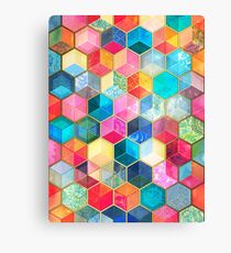 Crystal Bohemian Honeycomb Cubes - colorful hexagon pattern Canvas Print