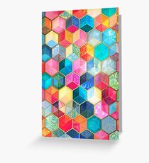 Crystal Bohemian Honeycomb Cubes - colorful hexagon pattern Greeting Card