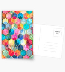 Kristallböhmische Bienenwaben-Würfel - buntes Hexagonmuster Postkarten