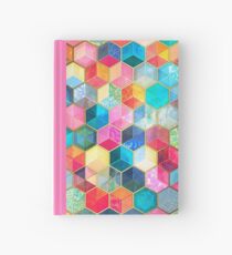 Crystal Bohemian Honeycomb Cubes - colorful hexagon pattern Hardcover Journal