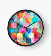 Crystal Bohemian Honeycomb Cubes - colorful hexagon pattern Clock