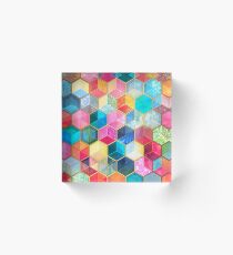 Crystal Bohemian Honeycomb Cubes - colorful hexagon pattern Acrylic Block
