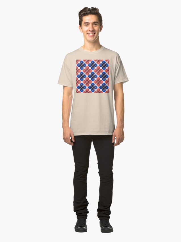Alternate view of Geometric Pattern: Flower: Four Petal: Blue/Red Classic T-Shirt