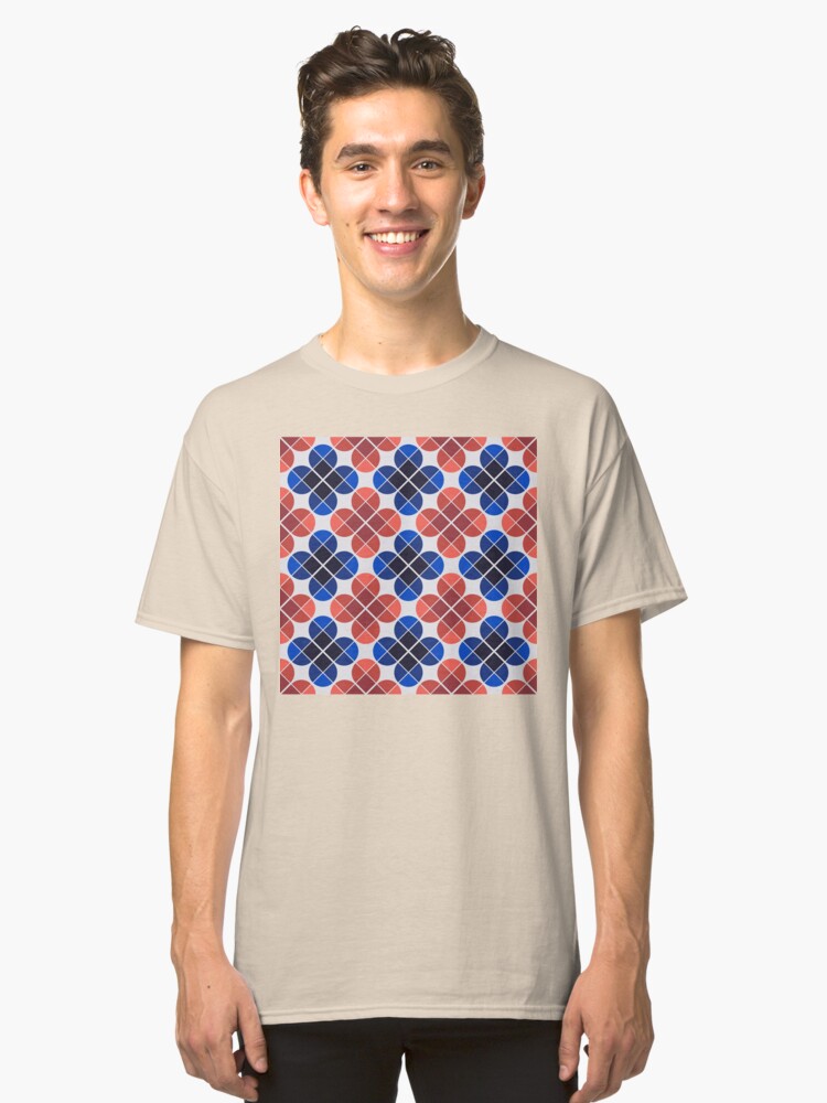 Alternate view of Geometric Pattern: Flower: Four Petal: Blue/Red Classic T-Shirt