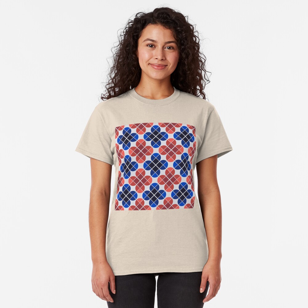 Geometric Pattern: Flower: Four Petal: Blue/Red Classic T-Shirt