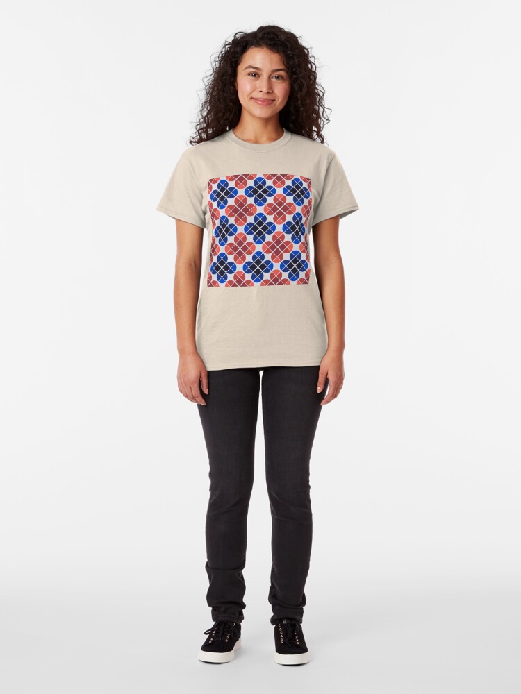 Alternate view of Geometric Pattern: Flower: Four Petal: Blue/Red Classic T-Shirt