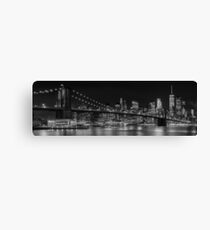 MANHATTAN SKYLINE & BROOKLYN BRIDGE Nightly Impressions | Panoramic Monochrome Canvas Print