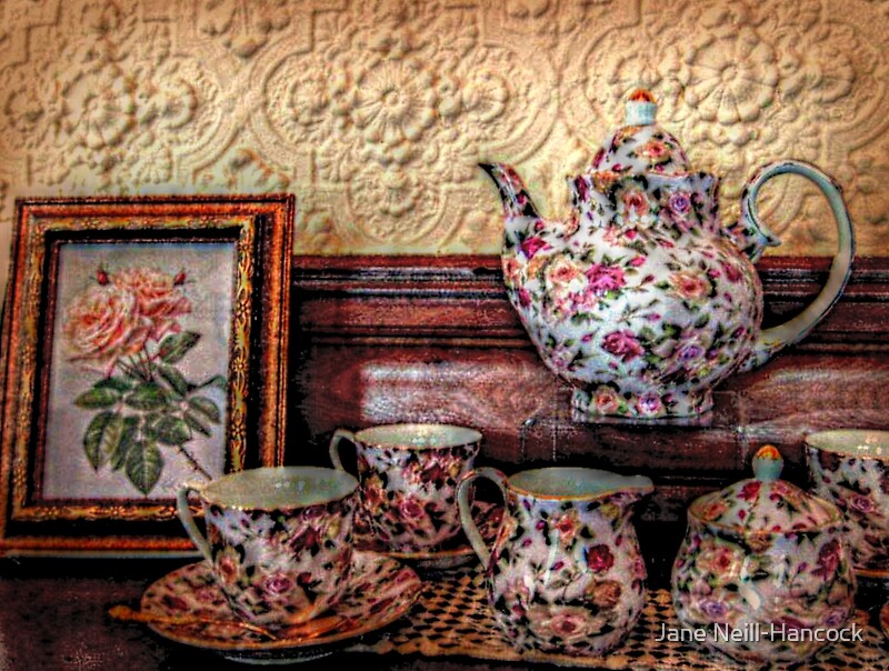 "Peaches and Cream Roses Tea Set, Lambert Castle Collection" by Jane