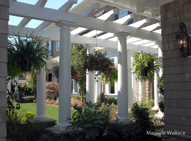 "Pergola and hanging baskets" by Marjorie Wallace Redbubble