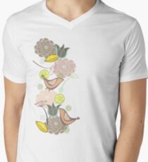 Pink Floral Potpourri Garden and Birds Men's V-Neck T-Shirt