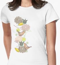 Pink Floral Potpourri Garden and Birds Women's Fitted T-Shirt