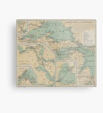Vintage Great Lakes Lighthouse Map (1898) Metal Print