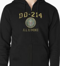 DD-214 U.S. Army Alumni Shirt for a Retired Hero Insignia/Seal Distressed Zipped Hoodie