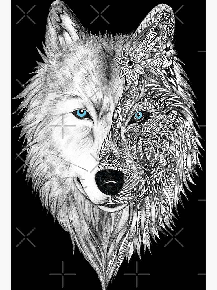 The White Wolf Mandala Black Poster