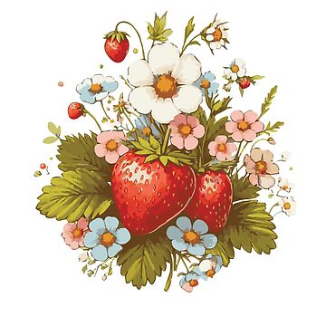 Artwork thumbnail, Cottagecore Vintage Strawberries and Wild Flowers by heartsake