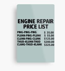 Engine Repair Price List Metal Print