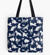 Origami Kätzchen Freunde / / blau Marine Hintergrund Papier Katzen Tote Bag