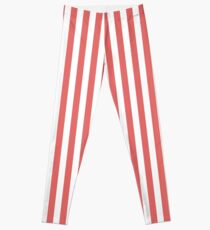 Tropical Red and White Stripes Pattern Leggings