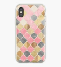 Silver Grey, Soft Pink, Wood & Gold Moroccan Pattern iPhone Case