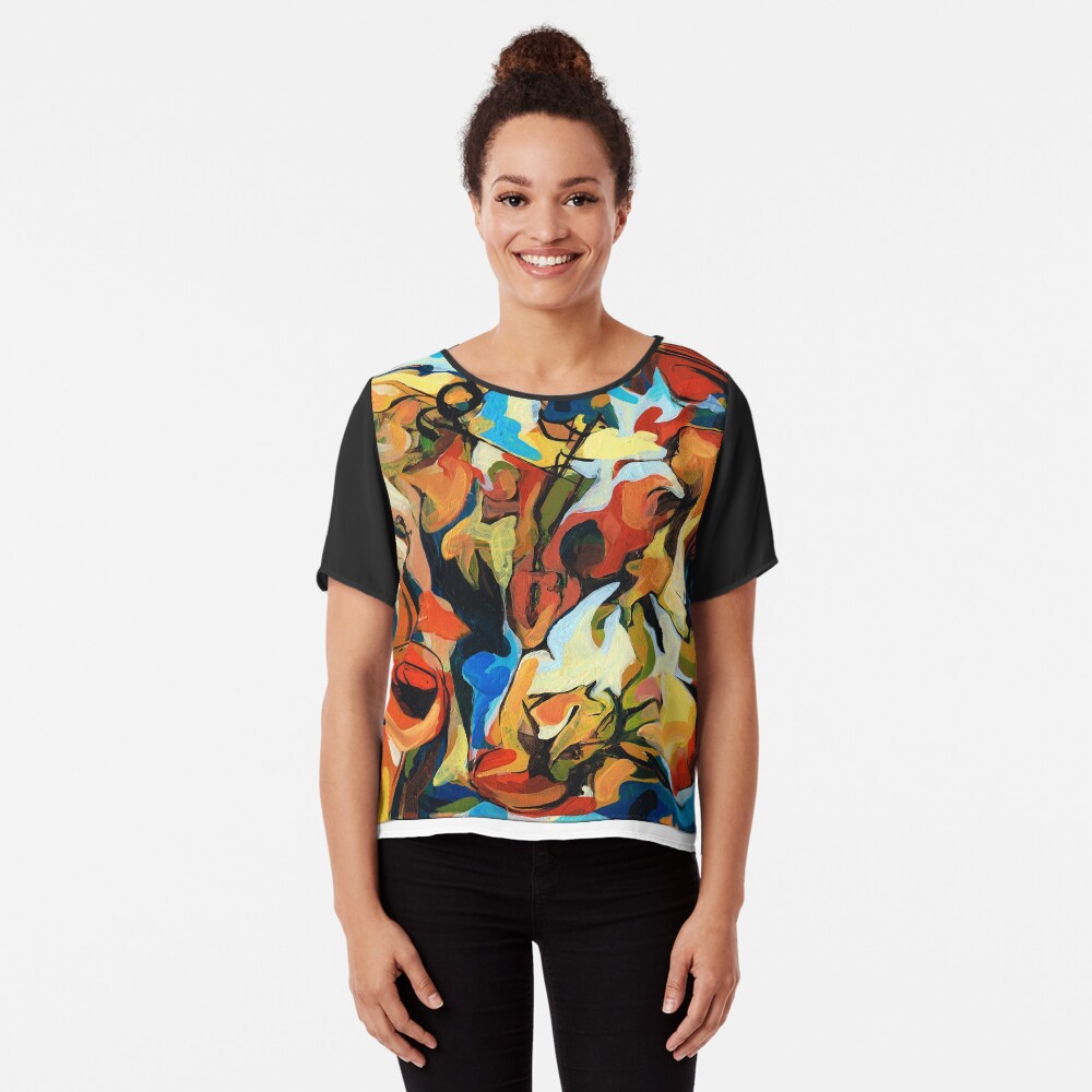 Abstract Musicians Painting Chiffon Top
