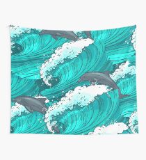 Sea waves with dolphins Wall Tapestry