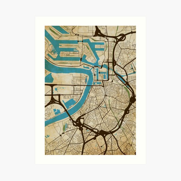 Antwerp Map (grunge) Art Print