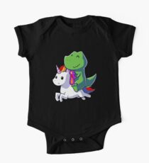 Dinosaur riding Unicorn tshirt - Funny Unicorn Shirt for girls - Gifts for Kids One Piece - Short Sleeve
