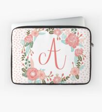A - Monogramm, Krippe Decke, Babydecke, Decke, Baby, Monogramme, a, Buchstabe A, Blumen-, Blumenkranz, Blumen, Korallen Laptoptasche