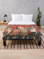 UNICORN AND LADY PLAYING ORGAN WITH ANIMALS , Hearing Throw Blanket