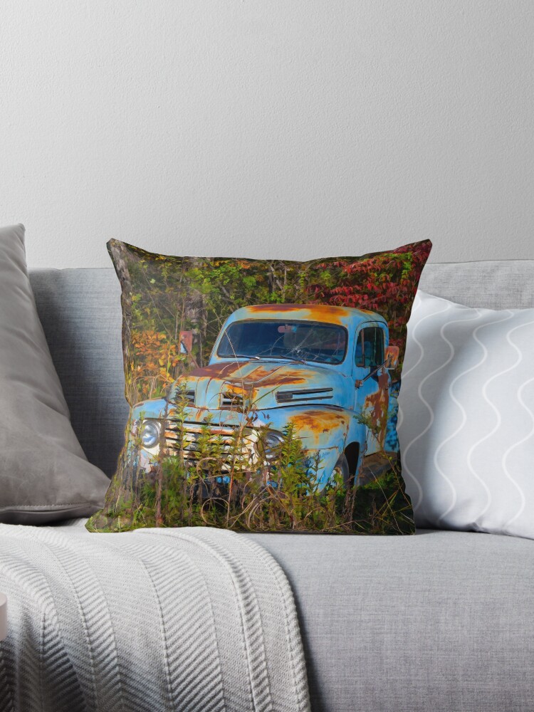 Old Blue Ford Truck Throw Pillow By Amy Jackson