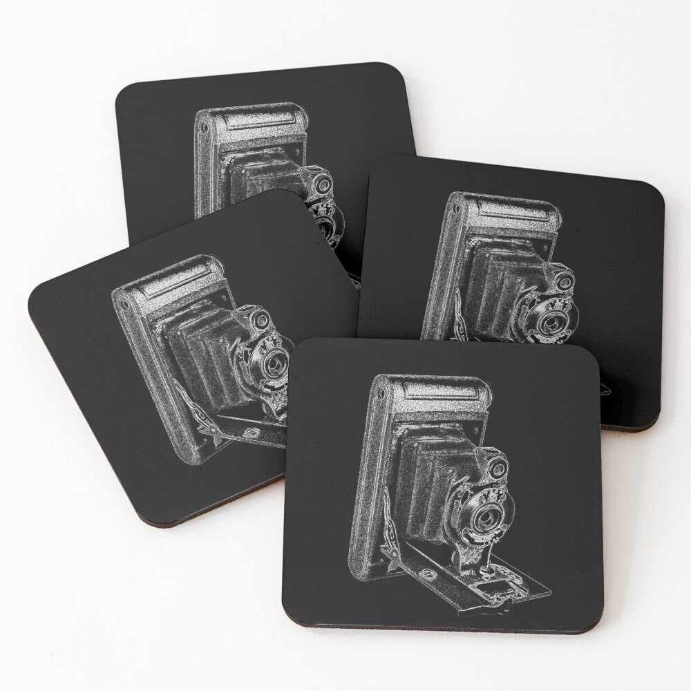 Kodak Hawkeye Camera with White Outline Coasters (Set of 4)