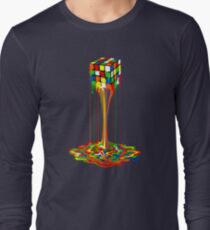 Rainbow melted rubiks cube Abstract Long Sleeve T-Shirt