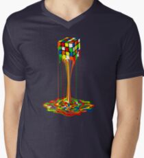 Rainbow melted rubiks cube Abstract Men's V-Neck T-Shirt