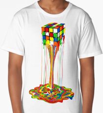 Rainbow melted rubiks cube Abstract Long T-Shirt