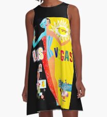 LAS VEGAS : Vintage Advertising Tourism Print A-Line Dress